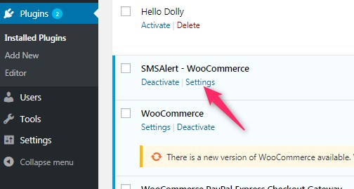 SMS integration in Woocommerce Wordpress